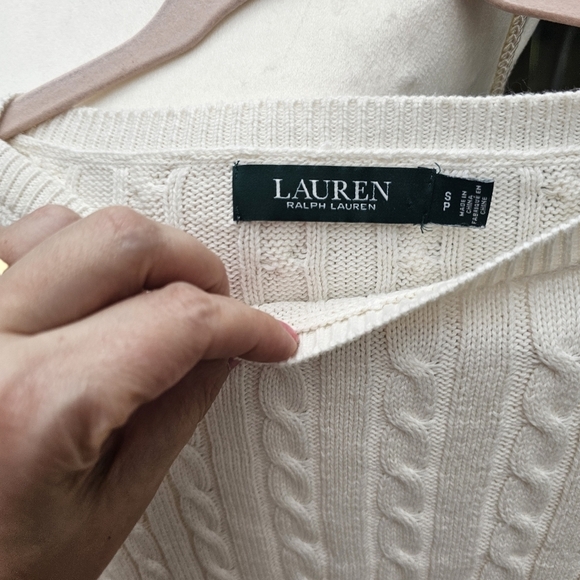 Lauren ralph lauren Puff Sleeve Ribbed Cable Cotton Sweater Pullover SP - Picture 10 of 13